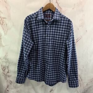 Untuckit Shirt Mens Medium Blue Flannel Plaid Button Up Tattersall Windowpane